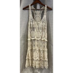Womens Crochet Lace Dress Swim Cover Up Beach Boho Cream Summer Y2K